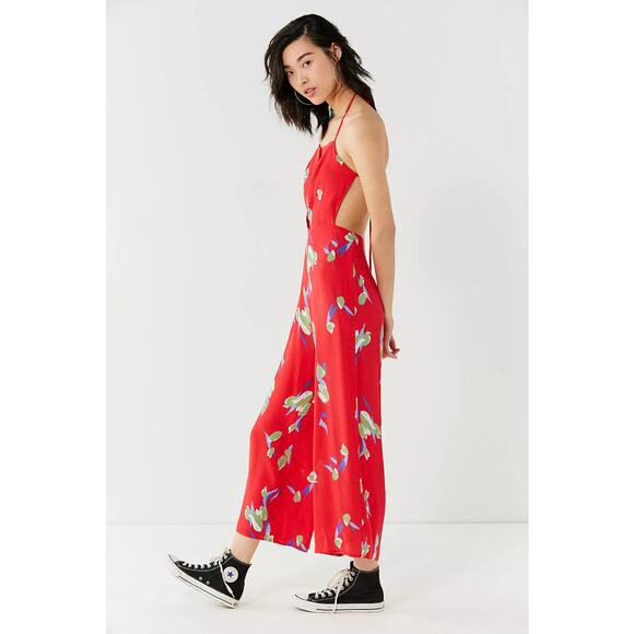 Urban Outfitters Pants - Urban Outfitters Floral Backless Apron Jumpsuit Red Womens Size 8